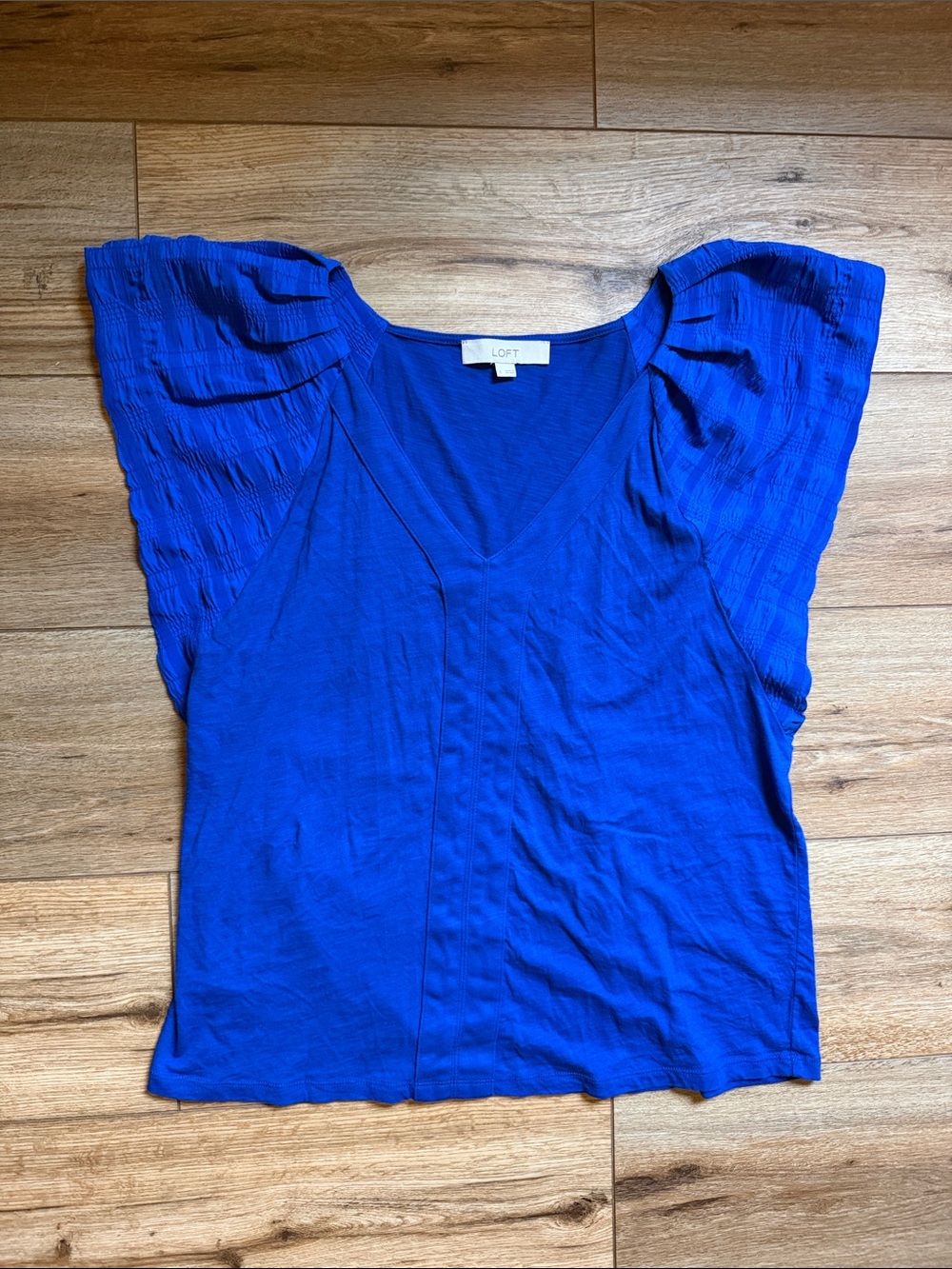 LOFT Cobalt Blue V-Neck Flutter Sleeve Blouse